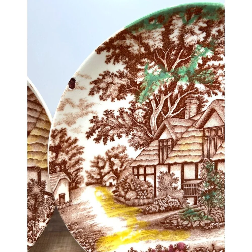 Vintage English Cottage Scene Decorative Plates By Crown Ming 10